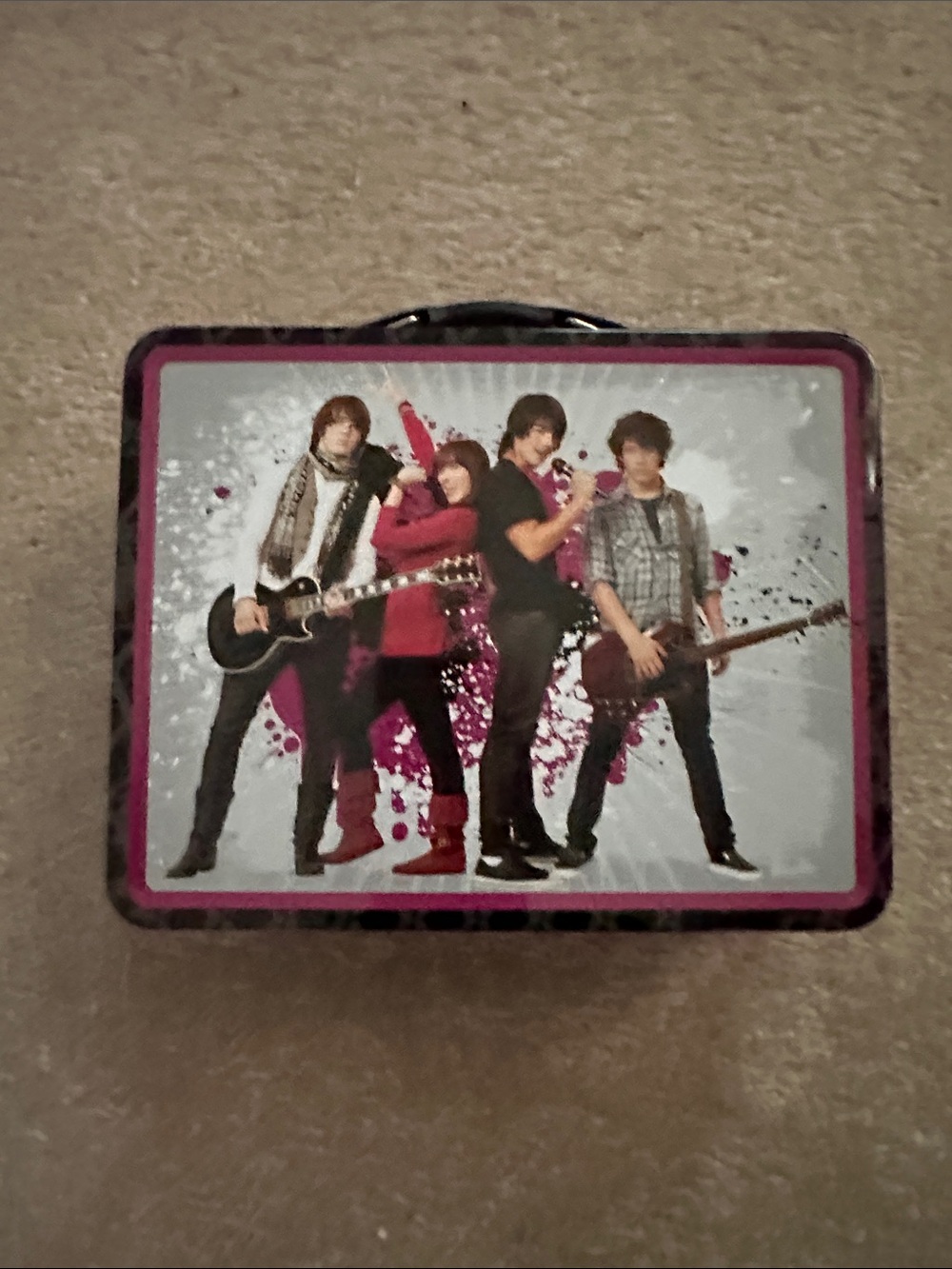 Pink Graphic Band Print Metal Lunchbox